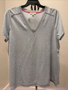 Light Blue Striped V-Neck Short Sleeve Tee